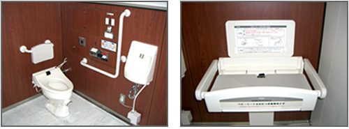 設置配備嬰兒座椅和小型洗手器的大型展位的圖像圖像