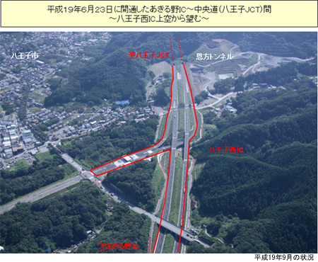 平成19年6月23日に開通したあきる野IC～中央道（八王子JCT）間のイメージ画像