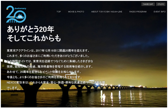 「アクアライン20周年記念サイト」のトップページのイメージ画像