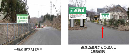 一般道側の入口案内、高速道路外からの出入口（連絡通路）のイメージ画像