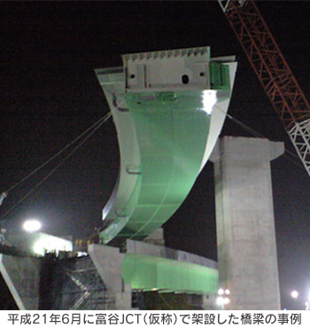 平成21年6月に富谷JCT（仮称）で架設した橋梁の事例のイメージ画像