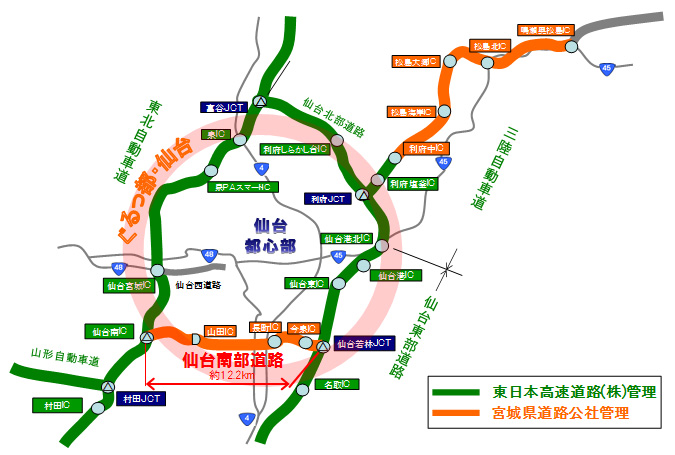 仙台南部道路位置図のイメージ画像