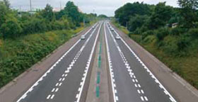 Photograph of speed control and lane departure prevention measures (guide lane mark)