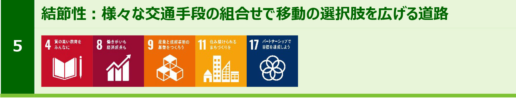 5.結節性:様々な交通手段の組合せで移動の選択肢を広げる道路のイメージ画像