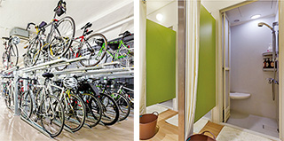 駐輪スペース（左）とシャワーブース（右）のイメージ画像