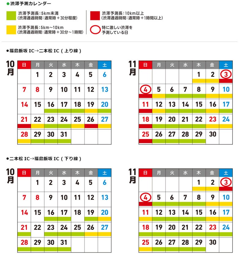 渋滞予測カレンダー