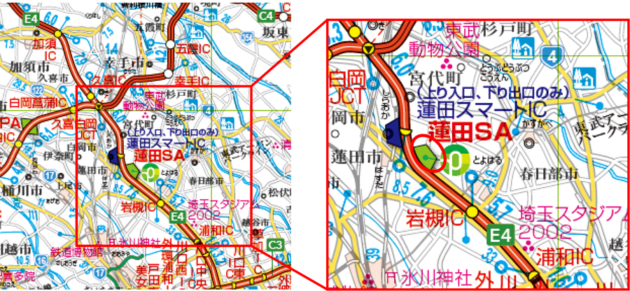 [E4] Tohoku Expressway Hasuda SA (In-bound line) location map
