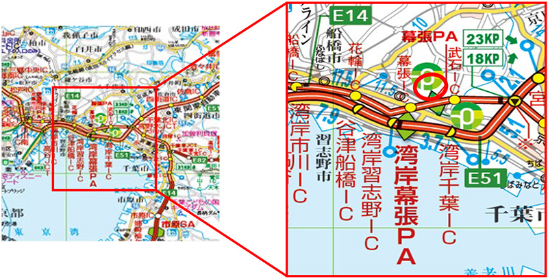 [E14] Keiyo Road Makuhari PA (Out-bound line) position map