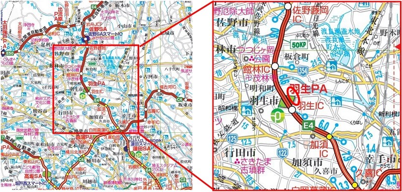 【E4】東北自動車道　羽生PA（上り線）位置図のイメージ画像