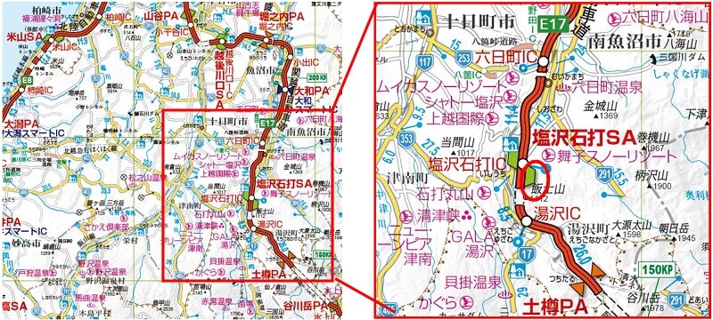 【E17】関越自動車道　塩沢石打SA（上り線）位置図のイメージ画像