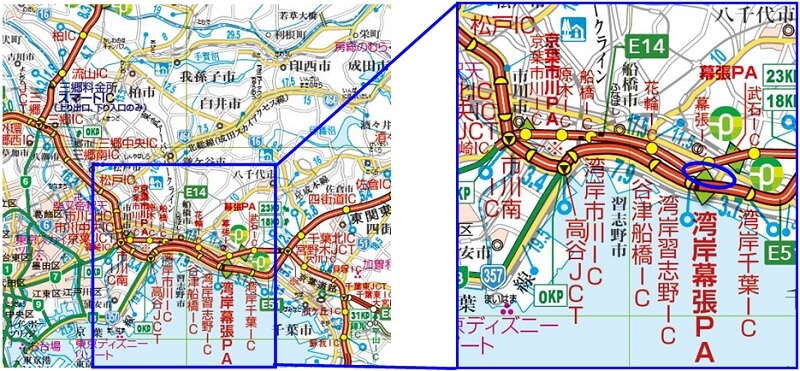 【E51】東関東自動車道　湾岸幕張PA（下り線）位置図のイメージ画像