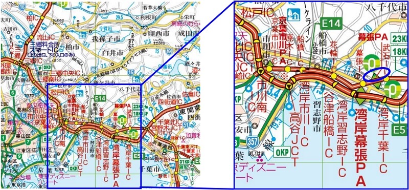 【E14】京葉道路　幕張PA（下り線）位置図のイメージ画像