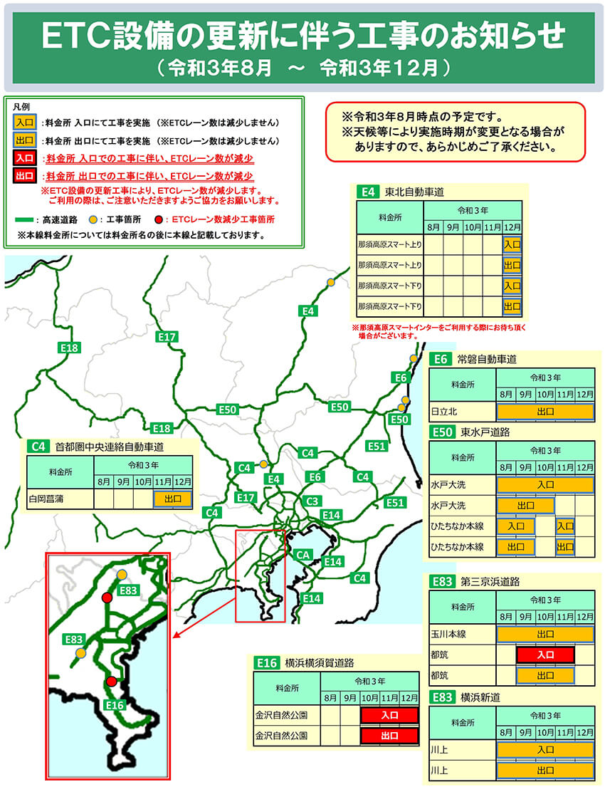 ETC設備の更新に伴う工事のお知らせのイメージ画像