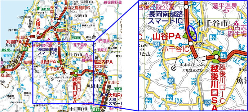 【E17】関越自動車道　山谷PA（上り線）位置図のイメージ画像