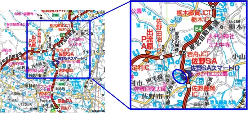 【E4】東北自動車道　佐野SA（下り線）位置図のイメージ画像