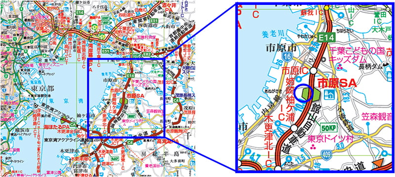 【E14】館山自動車道　市原SA（上り線）位置図のイメージ画像