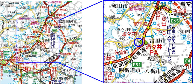 【E51】東関東自動車道 酒々井PA(下り線)位置図のイメージ画像