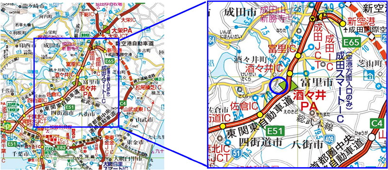 [E51] Higashi-Kanto Expressway Shisui PA (Out-bound line) location map