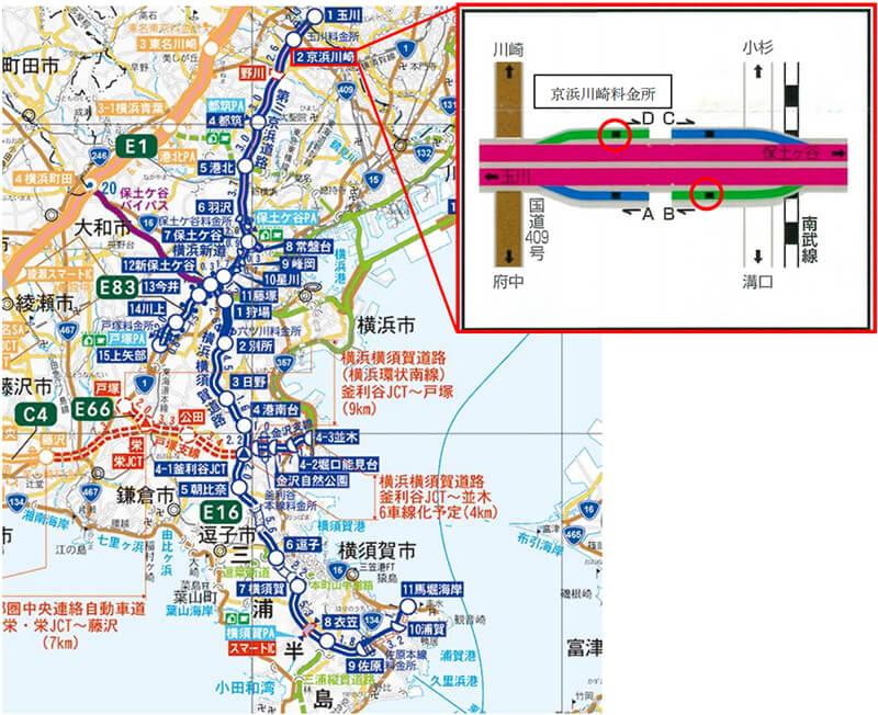 【E83】第三京浜道路 京浜川崎料金所 位置図のイメージ画像