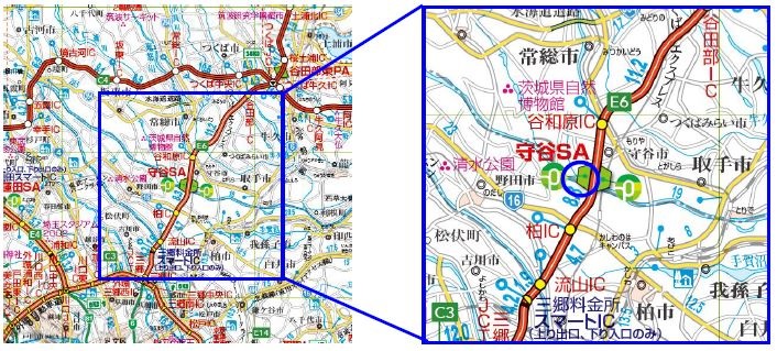 【E6】常磐自動車道 守谷SA(下り線)位置図のイメージ画像
