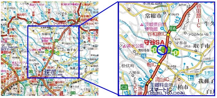 【E6】常磐自動車道　守谷SA（下り線）位置図のイメージ画像