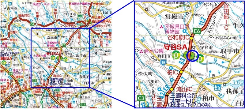 【E6】常磐自動車道 守谷SA(上り線)位置図のイメージ画像