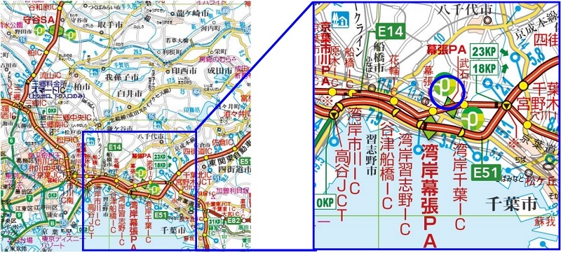 [E14] Keiyo Road Makuhari PA (Out-bound line) position map
