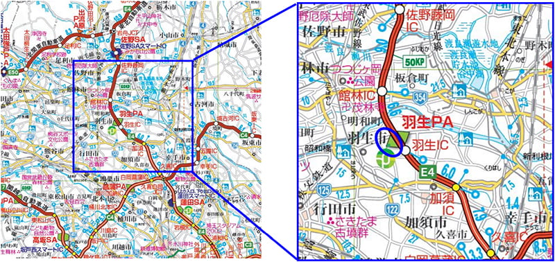 [E4]東北自動車道羽生PA（下线）位置图的图像