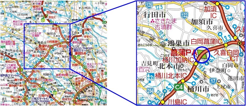 【C4】首都圏中央連絡自動車道 菖蒲PA(集約)位置図のイメージ画像
