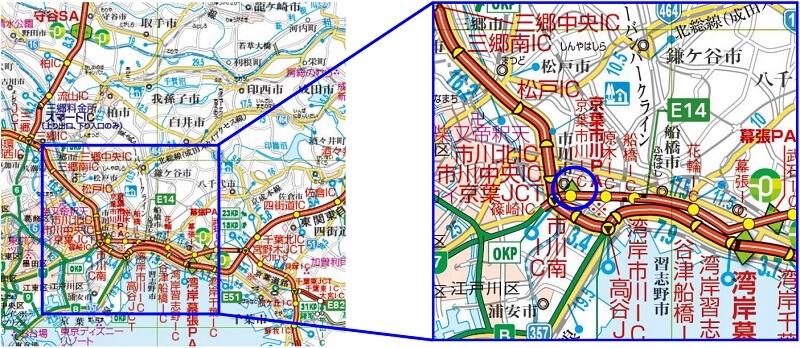 【E14】京葉道路　京葉市川PA（下り線）位置図のイメージ画像