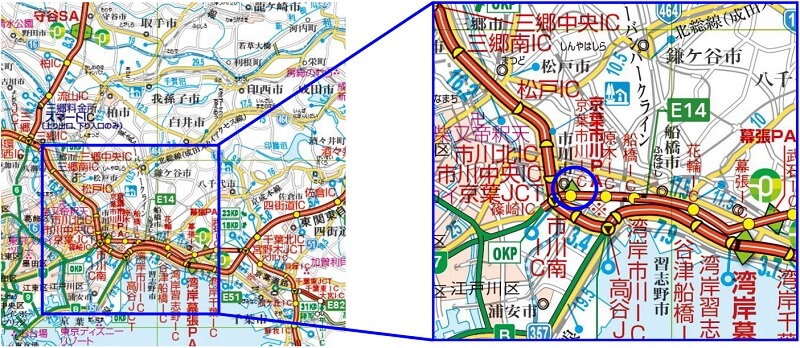 【E14】京葉道路 京葉市川PA(下り線)位置図のイメージ画像