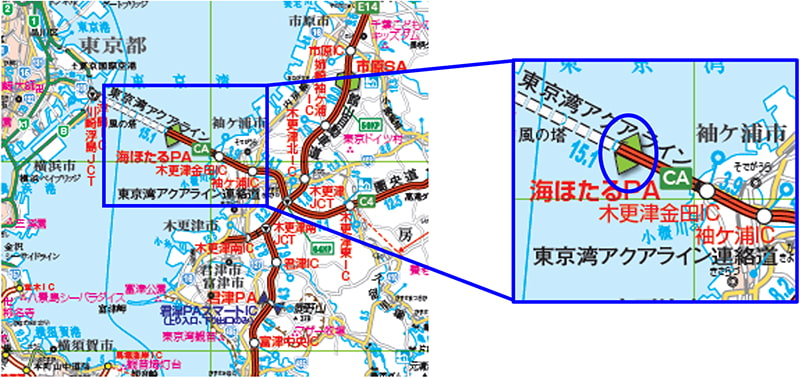 [CA] Tokyo Wan Aqua-Line Expressway Umihotaru PA location map