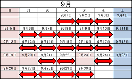 規制日時（9月）のイメージ画像