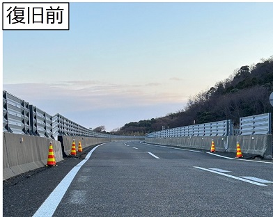 北陸道　糸魚川IC～能生IC　橋梁と盛土の境目付近の盛土沈下による段差　復旧前のイメージ画像
