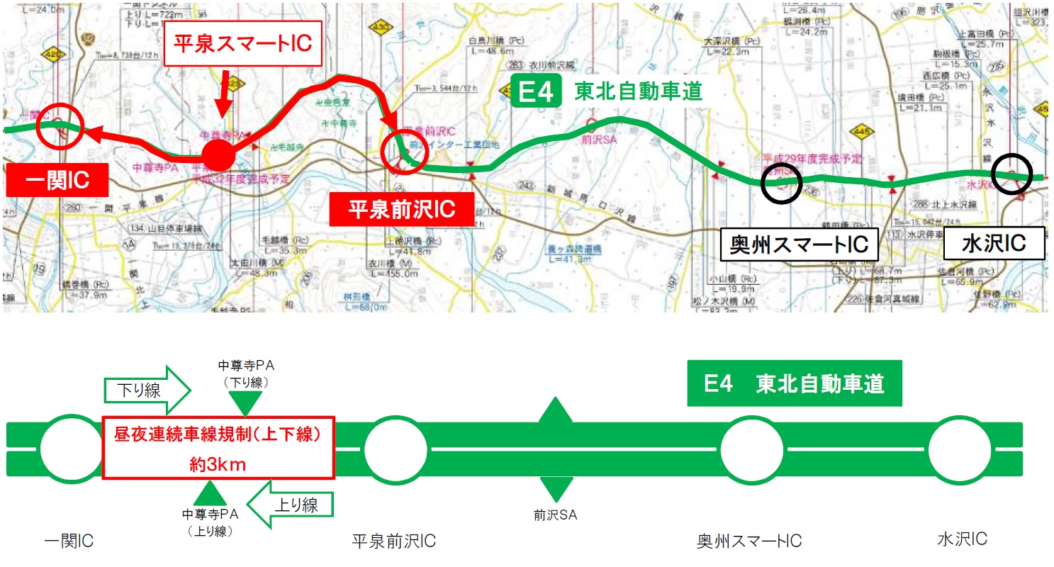 東北自動車道 一関IC～平泉前沢IC間（上下線)のイメージ画像