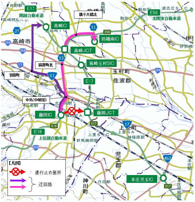 [从Joshinetsu高速公路（上线）到関越道（下线）到北关东高速公路（东行）行驶时的图像