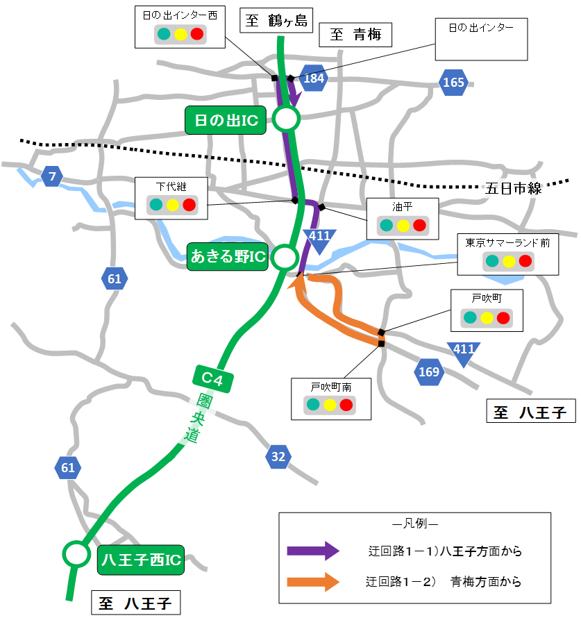 迂回路（1）圏央道　外回り（鶴ヶ島方面）へ通行する場合のイメージ画像