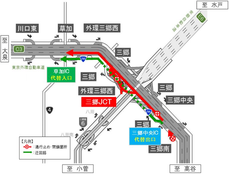 ② Outer ring road (inner loop) When heading from Koya to Oizumi [Misato Chuo IC → Soka IC detour] Image image