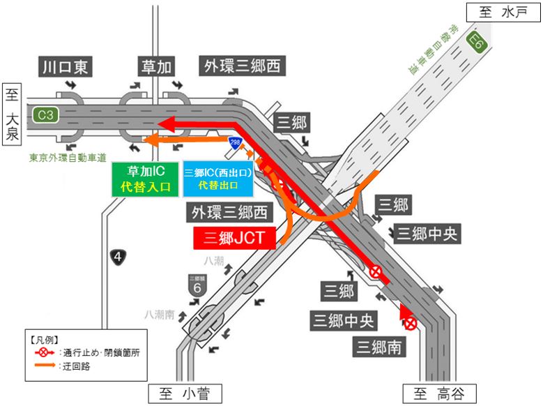 ③ Joban Expressway (In-bound) Image image when heading for Mito and Metropolitan Expressway Misato Line Kosuga to the outer loop road (inner loop) Oizumi