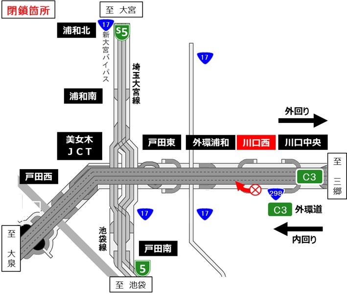 C3 東京外環自動車道 内回り 川口西ic 入口ランプ 夜間閉鎖のお知らせ Nexco東日本
