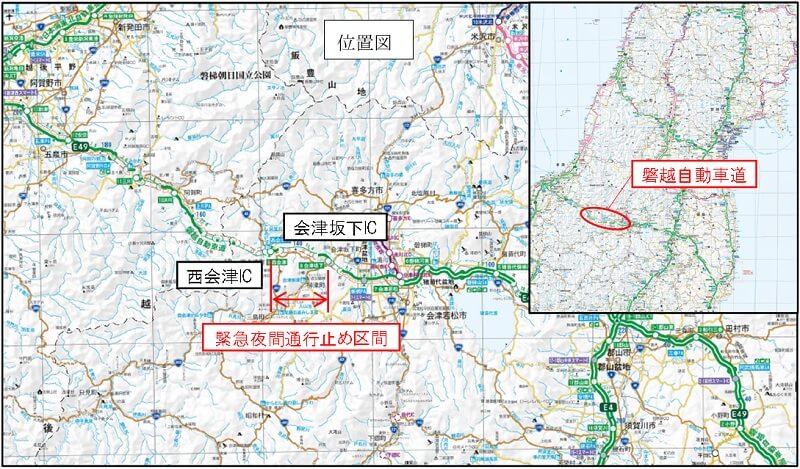 磐越自動車道　会津坂下IC～西会津IC間（上下線）位置図のイメージ画像