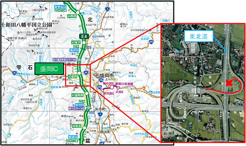 東北自動車道　盛岡IC夜間閉鎖詳細図のイメージ画像