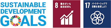 SUSTAINABLE DEVELOPMENT GOALS标志与SDGs的第8和17标志的图像