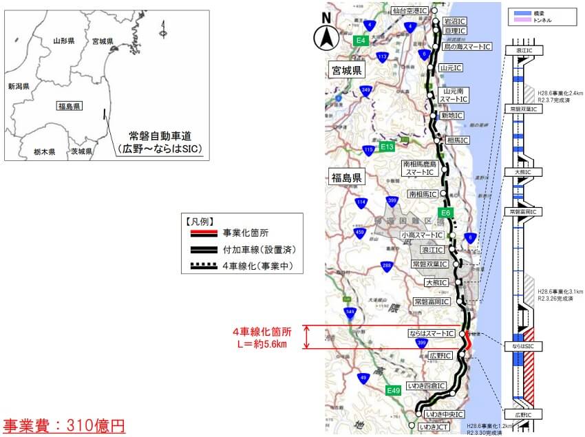 4車線化　【E6】常磐自動車道　広野IC～ならはSICのイメージ画像