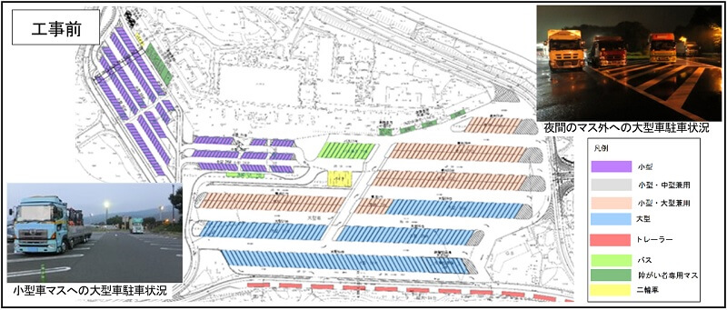 駐車マスの増設状況（【E1】東名　足柄SA（上り））工事前のイメージ画像