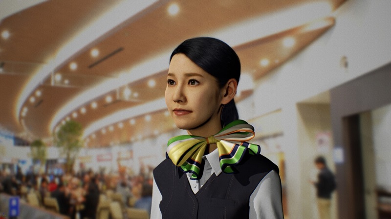 アバターによる有人遠隔接客サービスの実証実験の写真