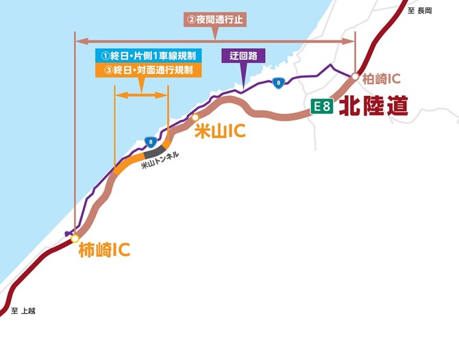 規制区間および迂回路のイメージ画像