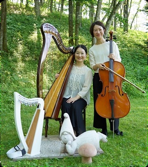 アイリッシュハープ奏者　高山聖子氏とチェロ奏者の写真
