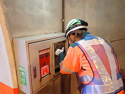Photo of inspection of tunnel emergency telephone equipment