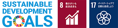 Image of the SUSTAINABLE DEVELOPMENT GOALS logo and SDGs 8 and 17 logos
